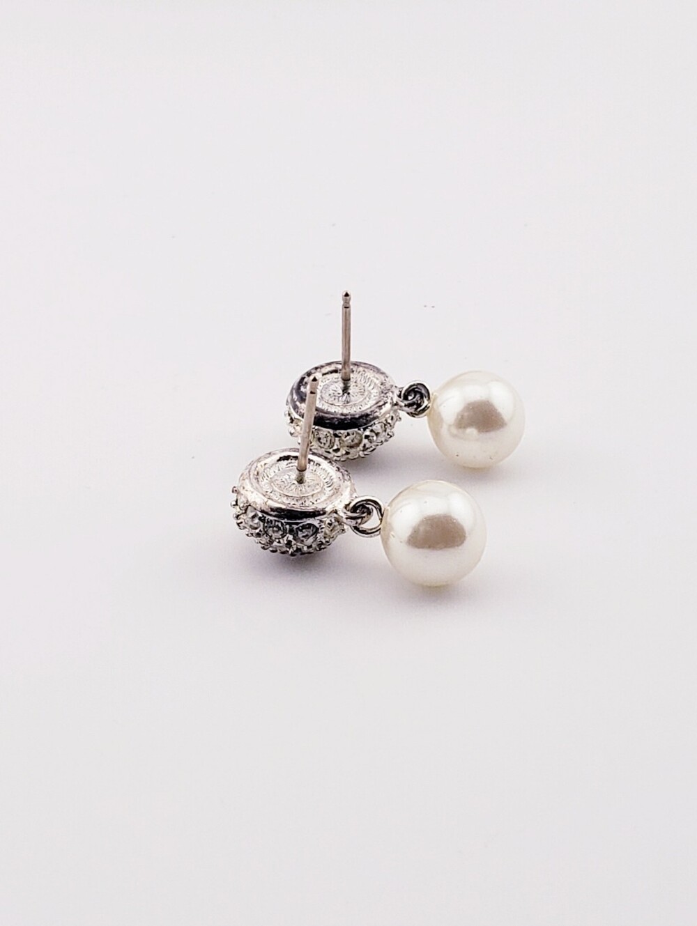 Gorgeous 14K Silver Crystal & Pearl Drop Earrings - Picture 5 of 8